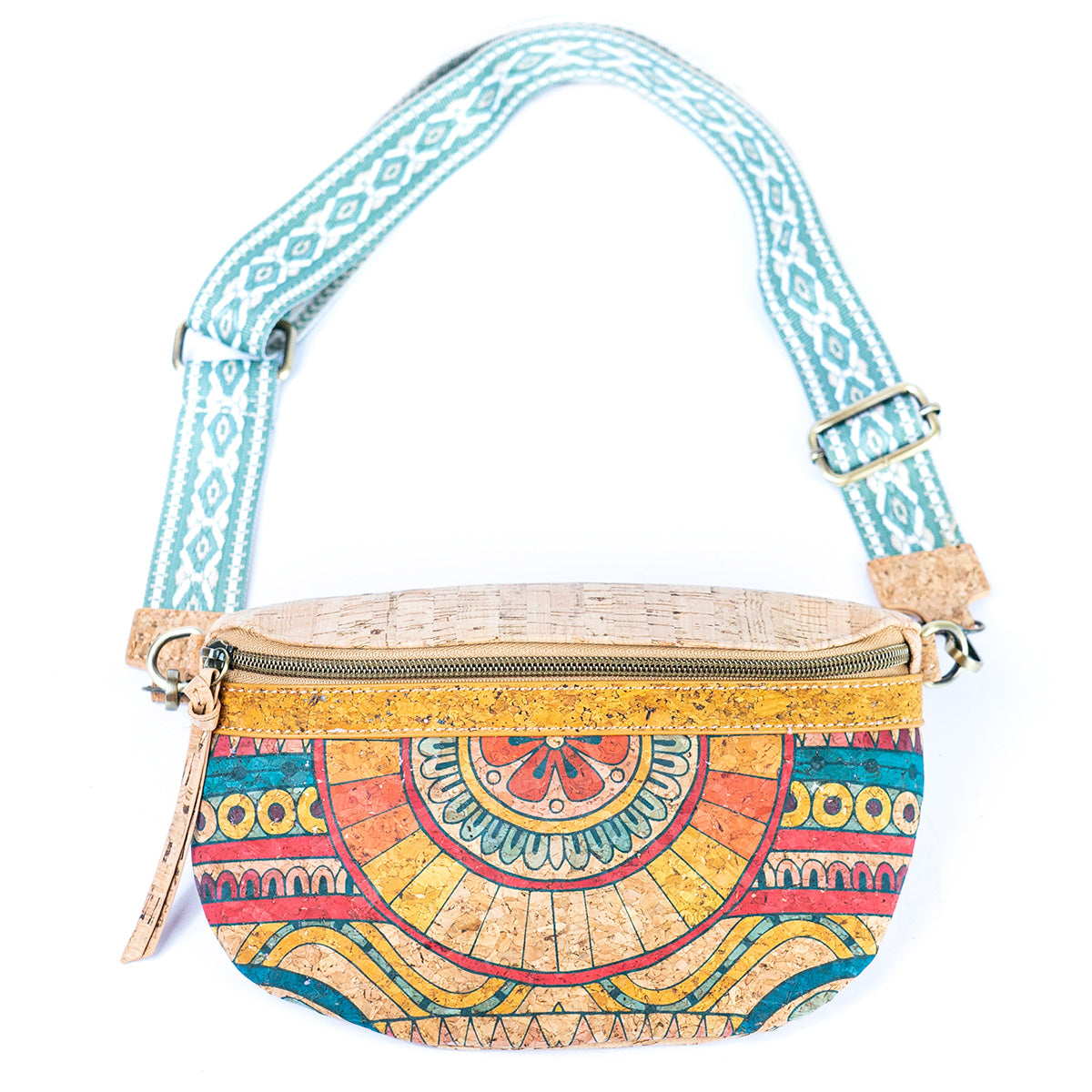 Mandala Print Cork Women's Chest Bag with Colorful Cotton Strap-6