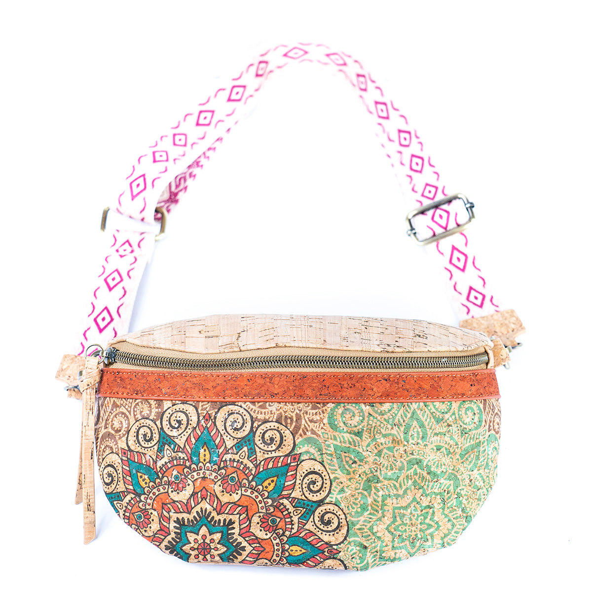 Mandala Print Cork Women's Chest Bag with Colorful Cotton Strap-8