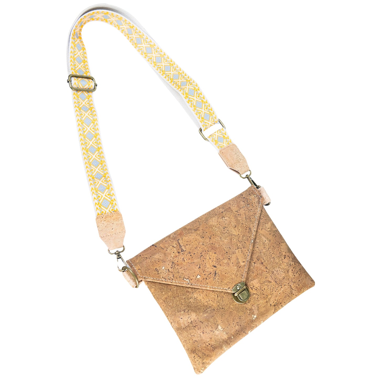 Tobacco-Colored Cork Crossbody Bag with Detachable Wide Strap and Heart-Shaped Snap Closure BAGP-281-8