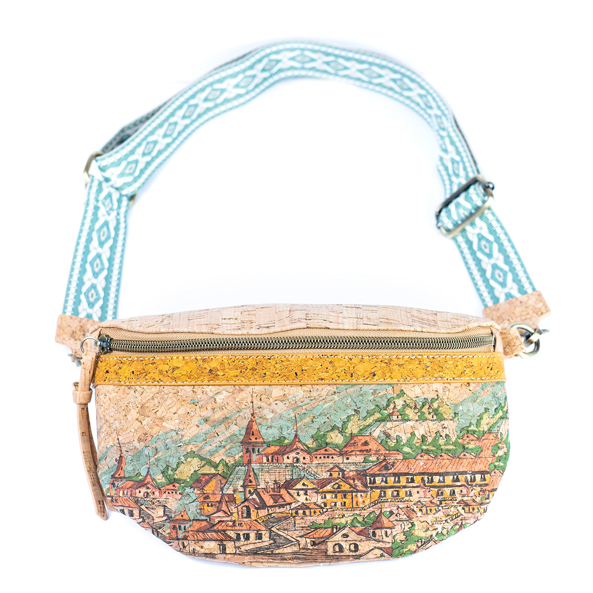 Mandala Print Cork Women's Chest Bag with Colorful Cotton Strap-9