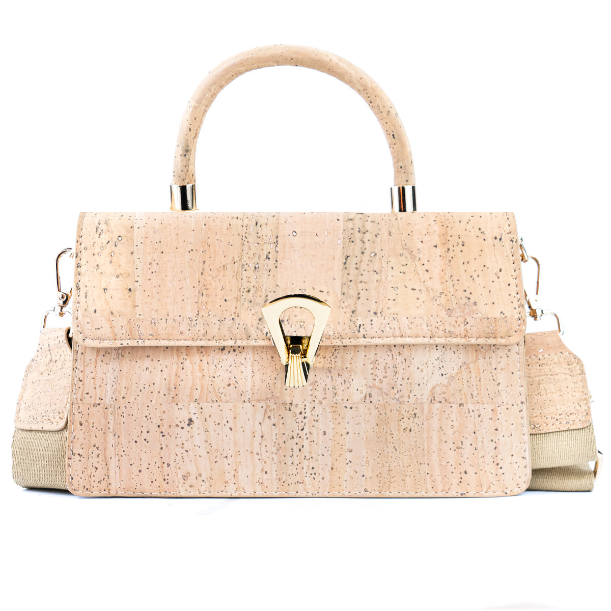 Elegant Black Cork Crossbody Bag with Gold Buckle and Cotton Strap BAG-2321-2