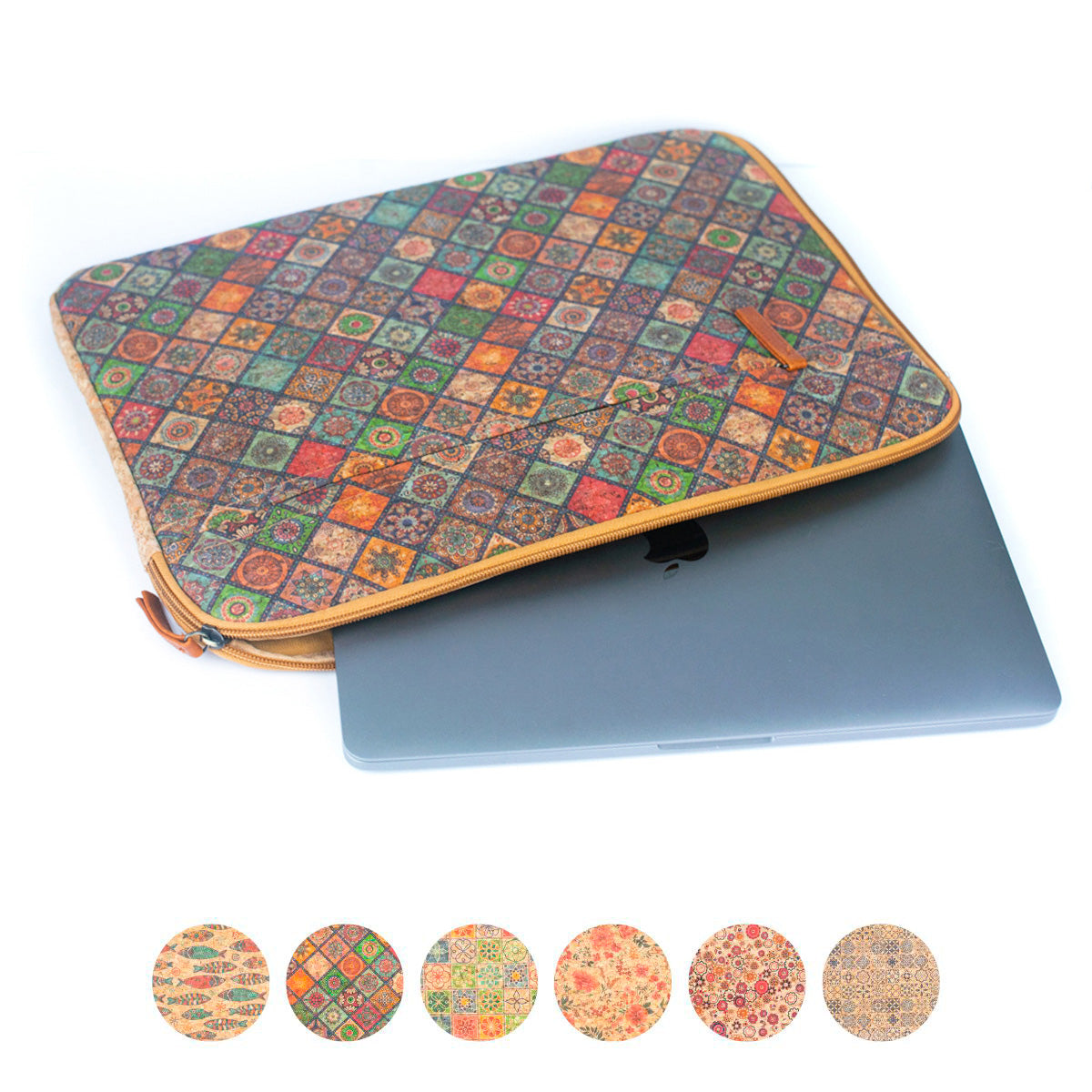 Natural Cork and Printed Notebook Laptop Sleeve - BAGF-074-0