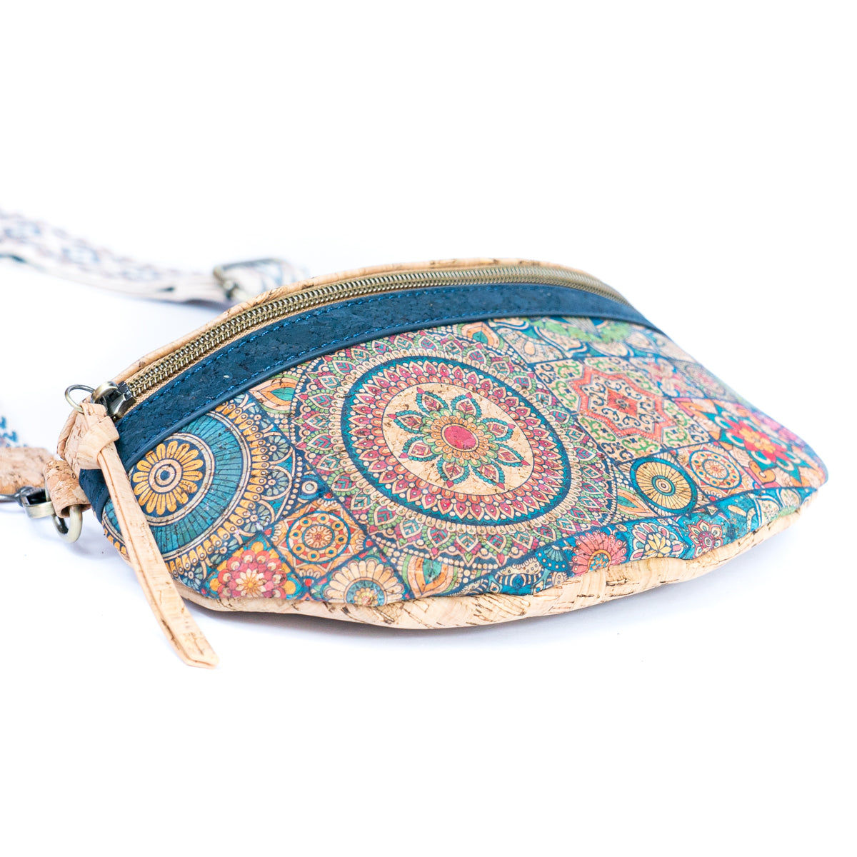 Mandala Print Cork Women's Chest Bag with Colorful Cotton Strap-2
