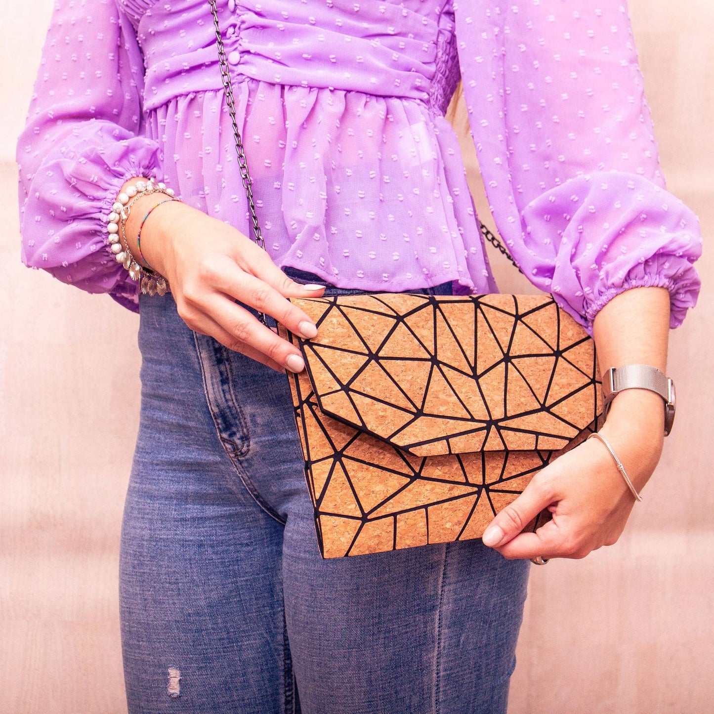 Cork Geometric Chain Crossbody cork Bag BAG-2069-12