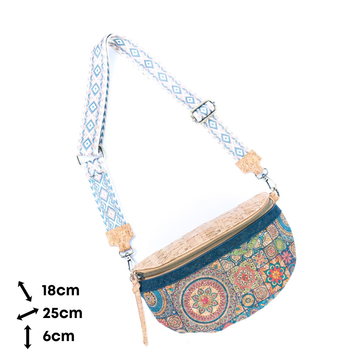 Mandala Print Cork Women's Chest Bag with Colorful Cotton Strap-4