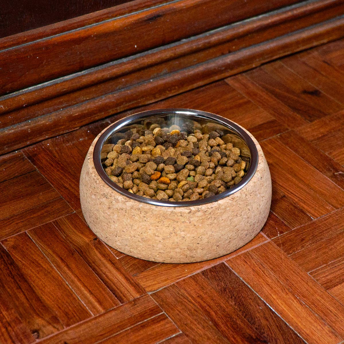 Cork Base and Stainless Steel Pet Food Bowl L-926-0