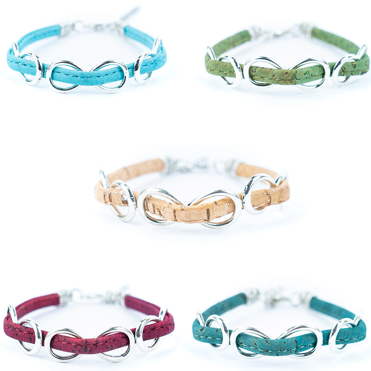 5mm flat cork wire and alloy infinity symbol handmade unisex fashion bracelet DBR-045-MIX-5-0