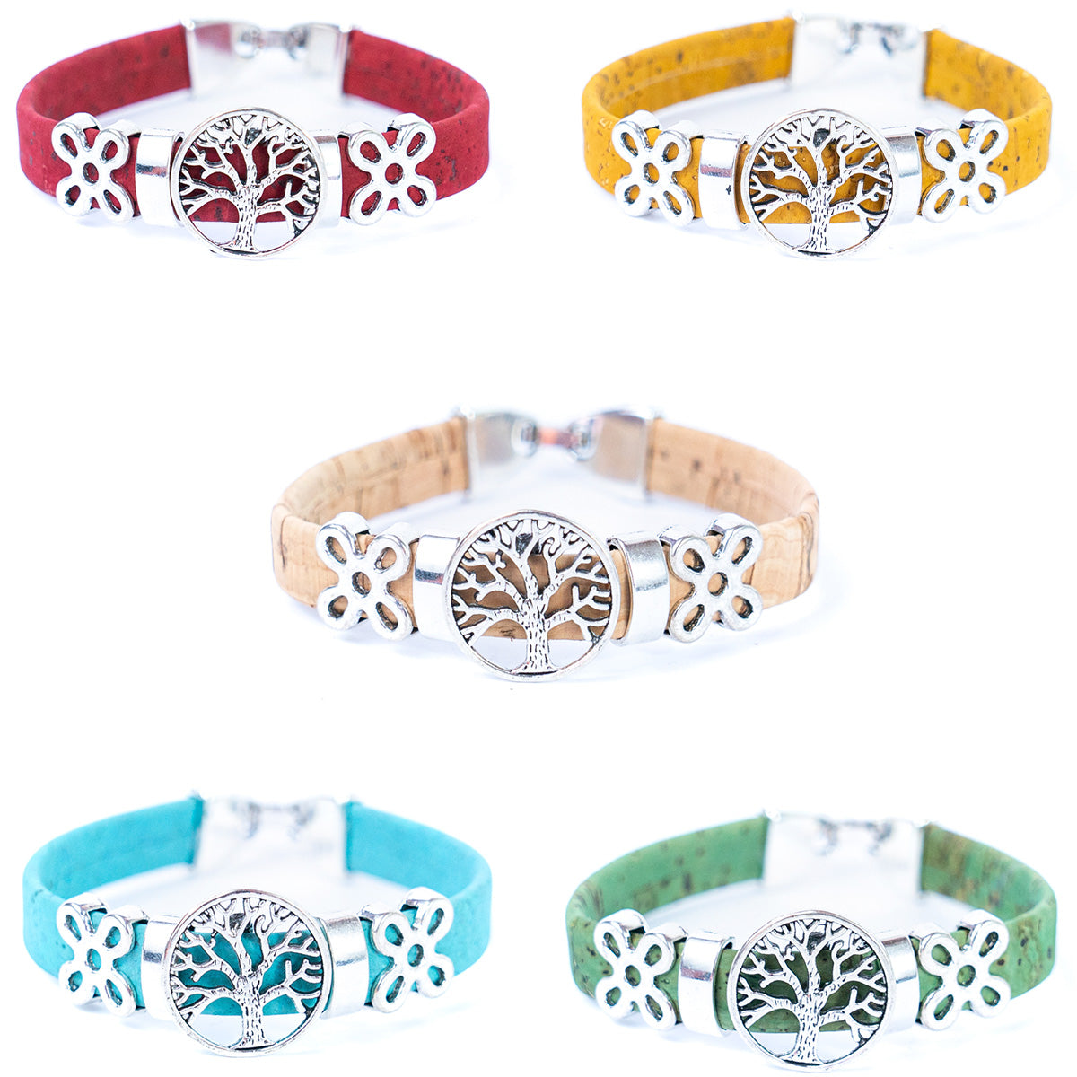 10mm flat wire colored cork wire and tree alloy hardware handmade ladies bracelet BR-101-MIX-5-0
