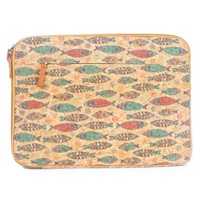 Natural Cork and Printed Notebook Laptop Sleeve - BAGF-074-5