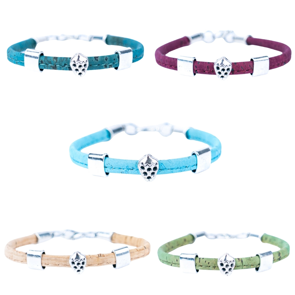 5mm flat colored cork wire and alloy strawberry hardware handmade women's bracelet  BR-504-MIX-5-0