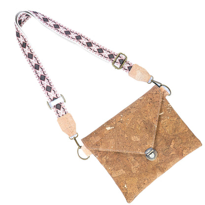 Tobacco-Colored Cork Crossbody Bag with Detachable Wide Strap and Heart-Shaped Snap Closure BAGP-281-5