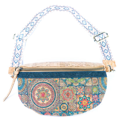 Mandala Print Cork Women's Chest Bag with Colorful Cotton Strap-5