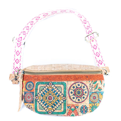 Mandala Print Cork Women's Chest Bag with Colorful Cotton Strap-7