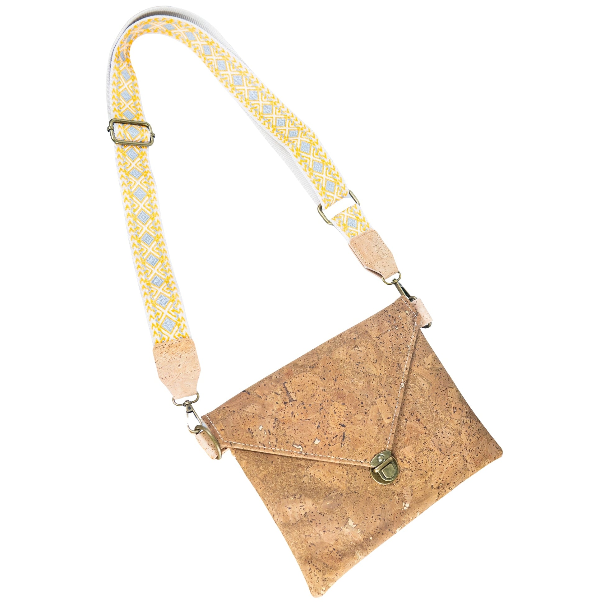 Tobacco-Colored Cork Crossbody Bag with Detachable Wide Strap and Heart-Shaped Snap Closure BAGP-281-8