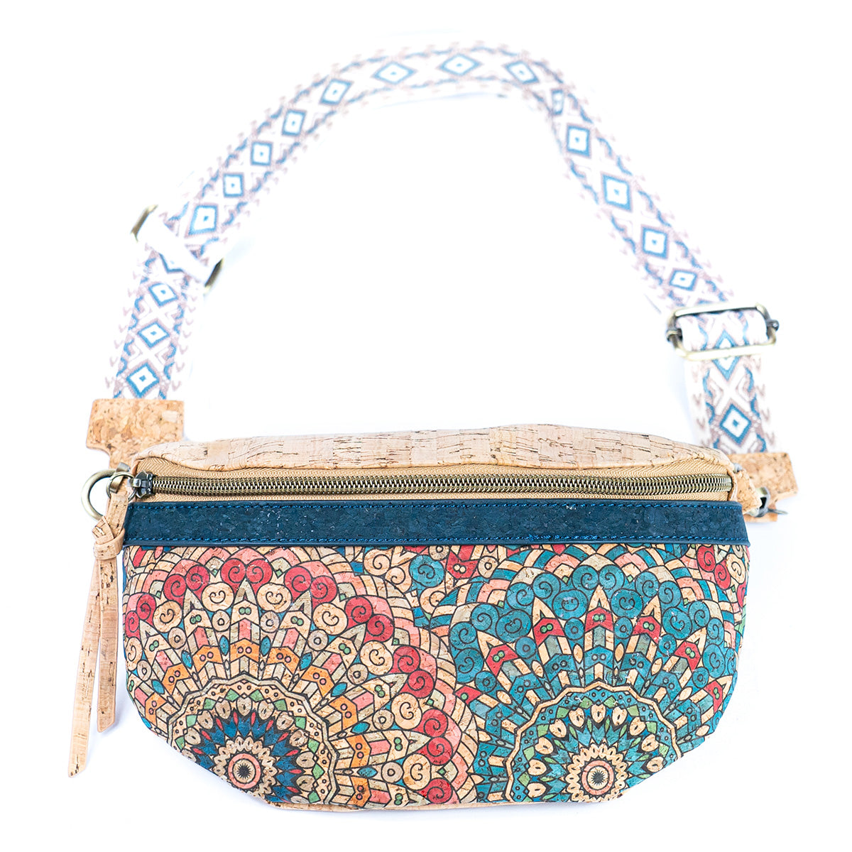 Mandala Print Cork Women's Chest Bag with Colorful Cotton Strap-10