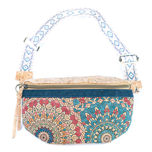 Mandala Print Cork Women's Chest Bag with Colorful Cotton Strap-10