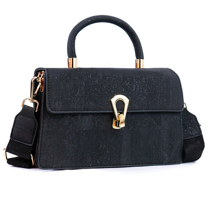 Elegant Black Cork Crossbody Bag with Gold Buckle and Cotton Strap BAG-2321-5