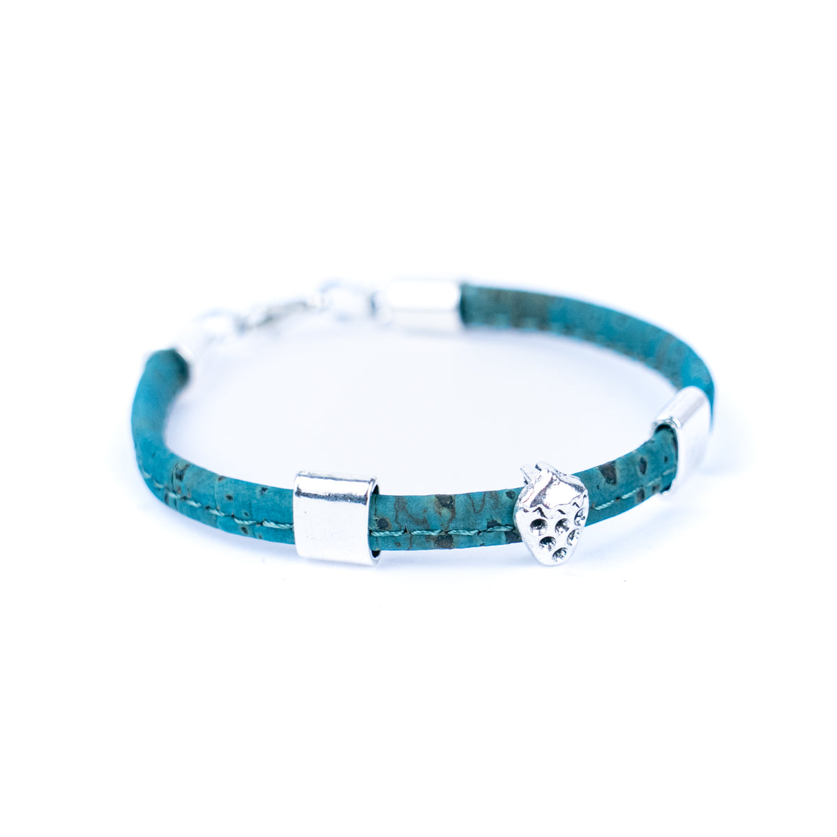 5mm flat colored cork wire and alloy strawberry hardware handmade women's bracelet  BR-504-MIX-5-4