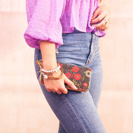 Mid- Wild Blossoms - Vegan Cork Wallet BAGD-200-B-1