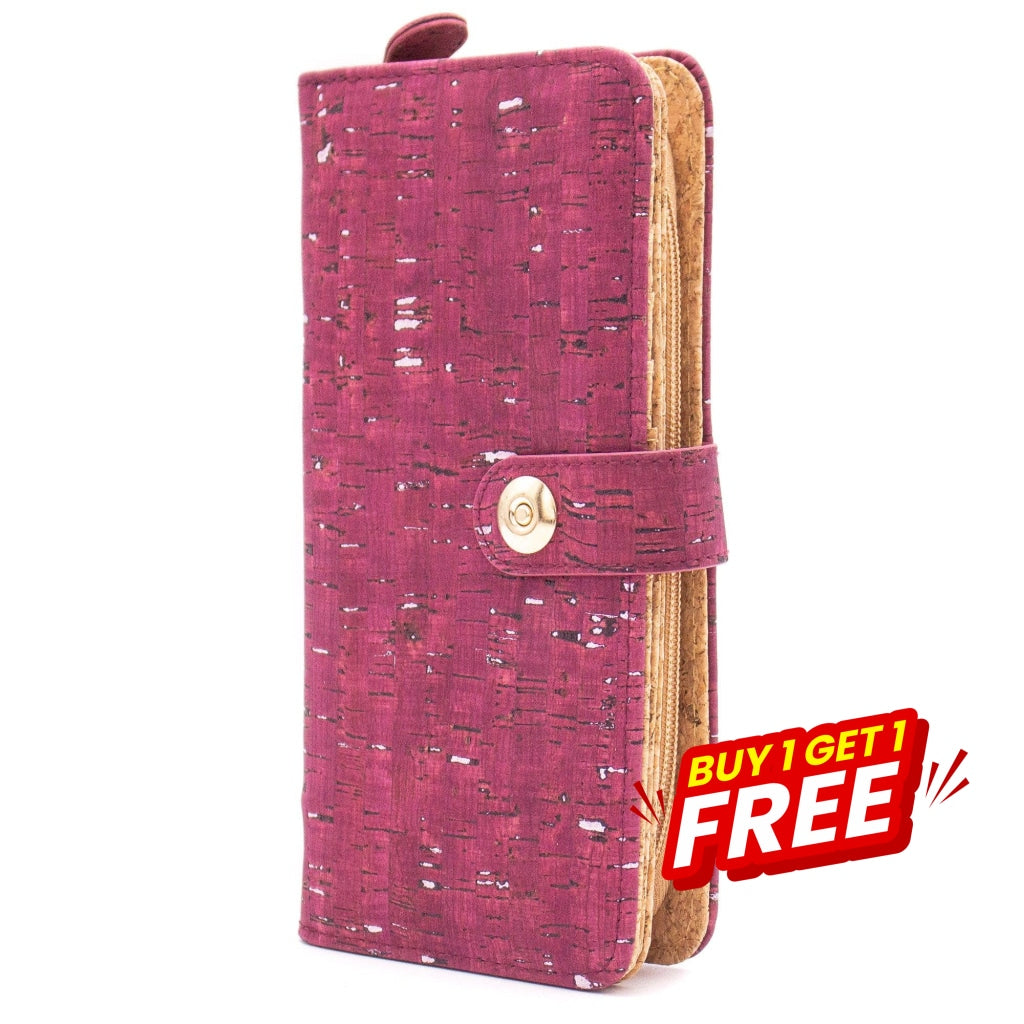 BUY 1 GET 1 FREE: Burgundy Cork Wallet with Magnetic Closure BAG-2062-B-0