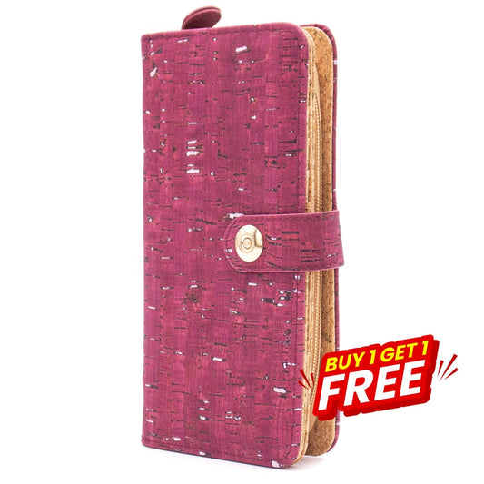 BUY 1 GET 1 FREE: Burgundy Cork Wallet with Magnetic Closure BAG-2062-B-0