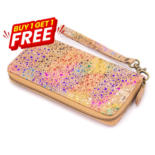 BUY 1 GET 1 FREE: All cork Glitz Polka Vegan Zipper Wallet BAG-2060-0
