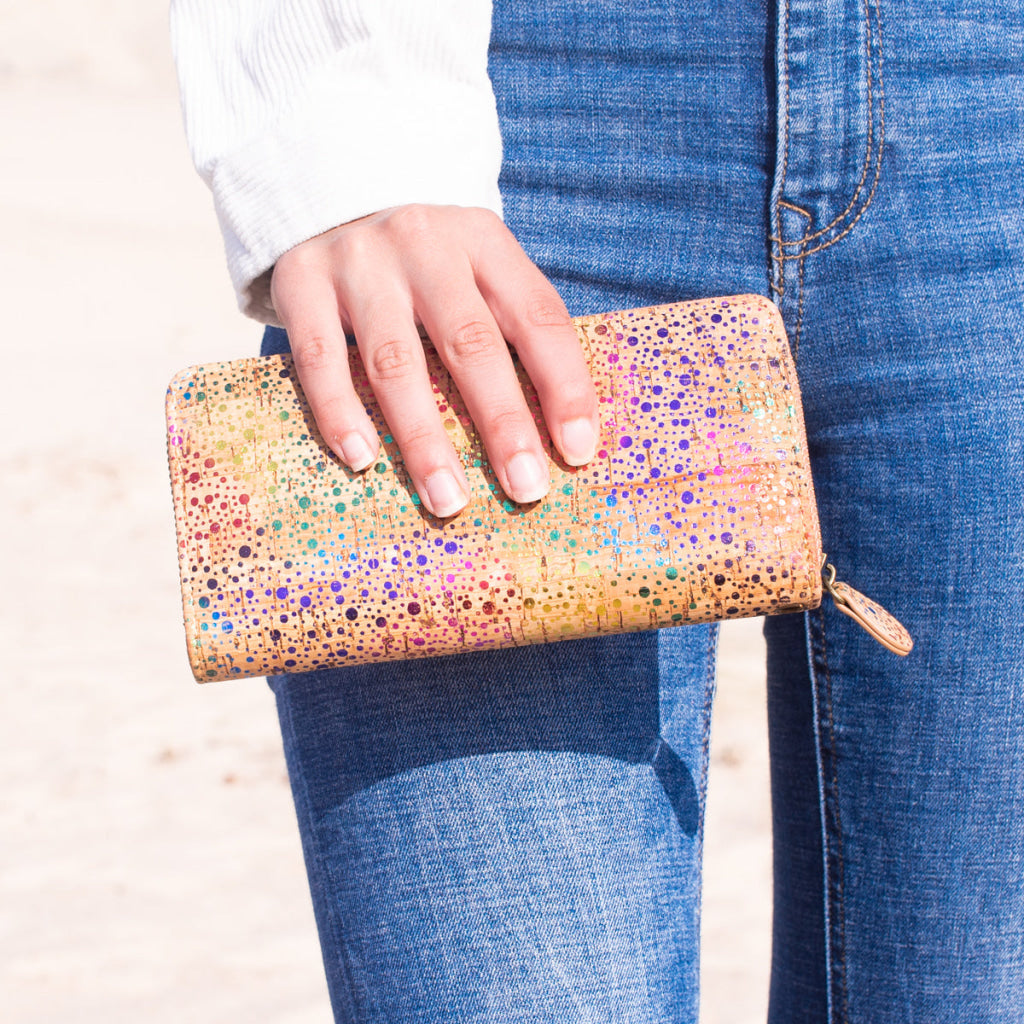 BUY 1 GET 1 FREE: All cork Glitz Polka Vegan Zipper Wallet BAG-2060-2