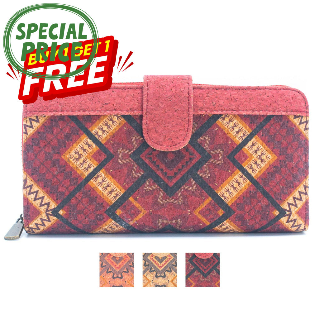 BUY 1 GET 1 FREE: Folding wallet Mandala flower pattern- Vegan Cork Wallet BAG-2220-0
