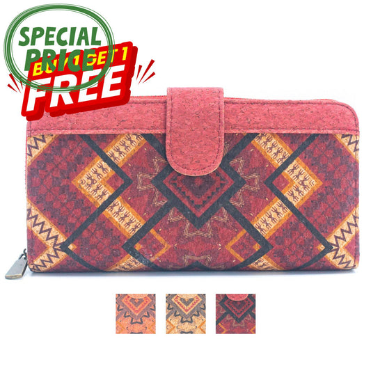 BUY 1 GET 1 FREE: Folding wallet Mandala flower pattern- Vegan Cork Wallet BAG-2220-0
