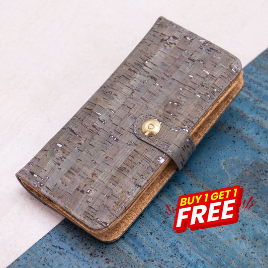 BUY 1 GET 1 FREE: Lux Silver Cork Wallet with Magnetic closure BAG-2062-A-0