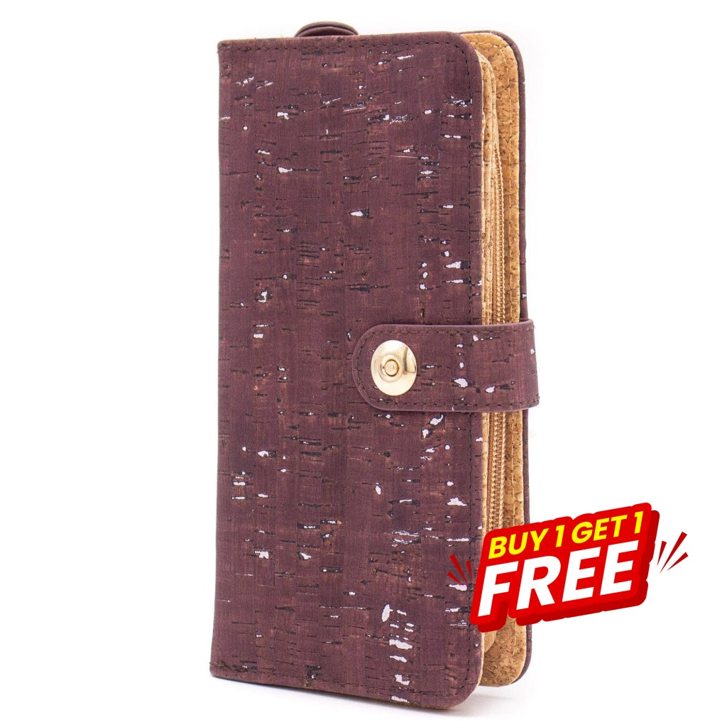 BUY 1 GET 1 FREE: Umber Brown Cork Wallet with Magnetic Closure BAG-2062-D-0
