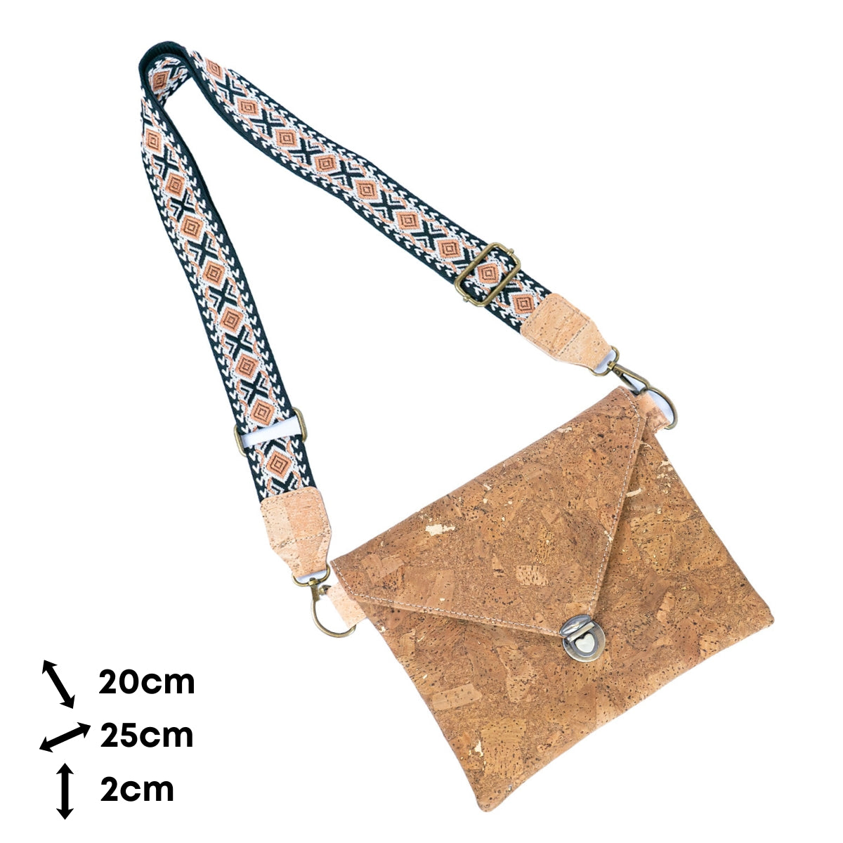Tobacco-Colored Cork Crossbody Bag with Detachable Wide Strap and Heart-Shaped Snap Closure BAGP-281-4