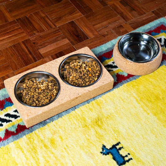 Cork Base and Stainless Steel Pet Food Bowl L-926-3